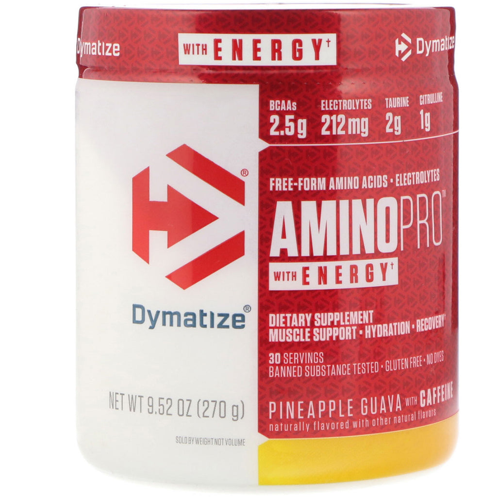 Dymatize Nutrition, Amino Pro مع الطاقة، الأناناس والجوافة مع الكافيين، 9.52 أونصة (270 جم)