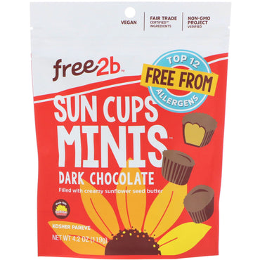 Free2B, Sun Cups Minis، شوكولاتة داكنة، 4.2 أونصة (119 جم)