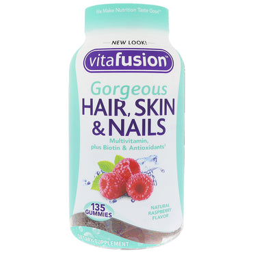 Vitafusion, nydelig hår, hud og negler multivitamin, naturlig bringebærsmak, 135 gummier