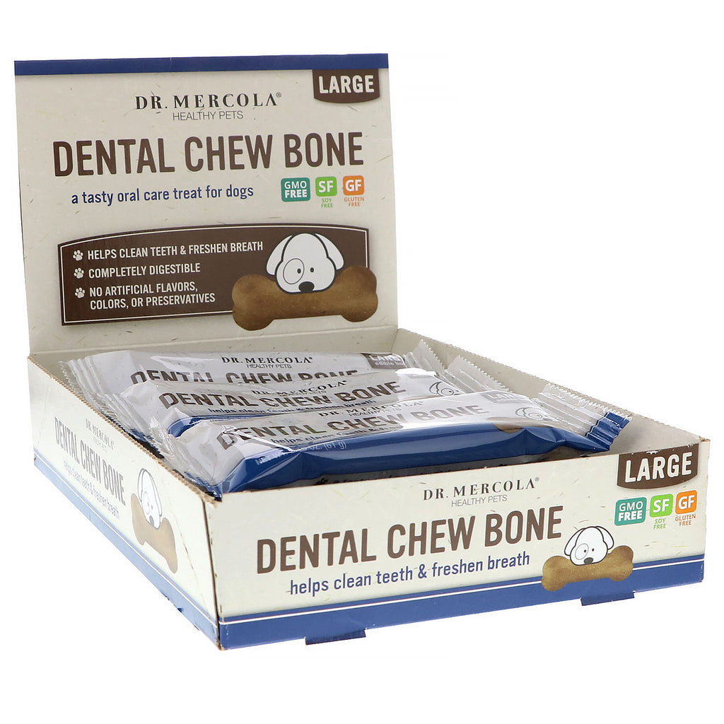 Dr. Mercola, Dental Chew Bone, Large, för hundar, 12 ben, 2,15 oz (61 g) styck