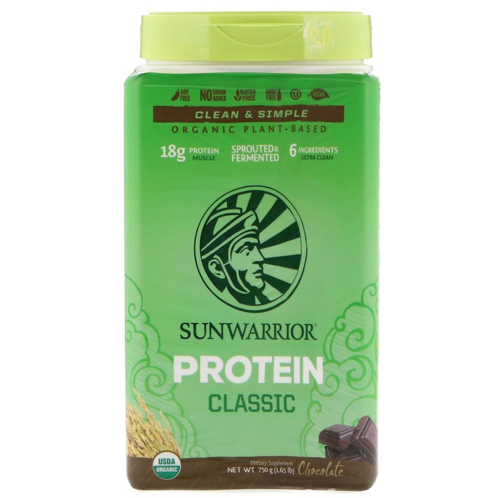 Sunwarrior, Proteína clásica, de origen vegetal, chocolate, 1,65 lb (750 g)