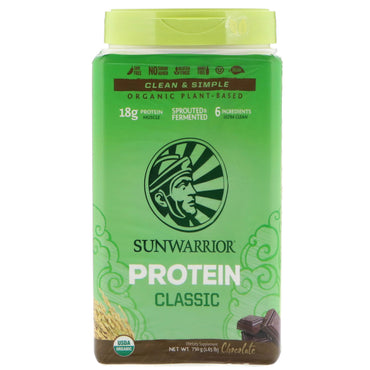 Sunwarrior, klassisk protein, plantebaseret, chokolade, 750 g (1,65 lb)