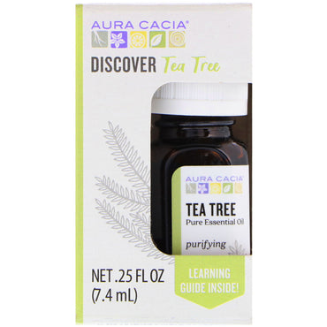 Aura Cacia, Discover Tea Tree, ren essensiell olje, 0,25 fl oz (7,4 ml)