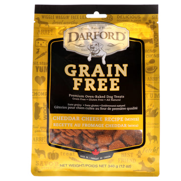 Darford, Grain Free, Premium Oven-Baked Dog Treats, Cheddar Cheese, Minis, 12 oz (340 g)