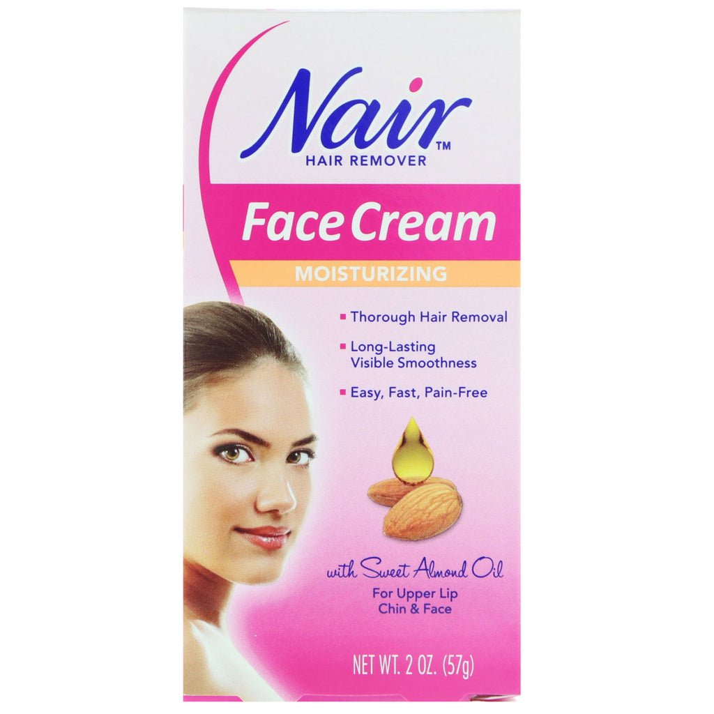 Nair, haarverwijderaar, vochtinbrengende gezichtscrème, voor bovenlip, kin en gezicht, 2 oz (57 g)