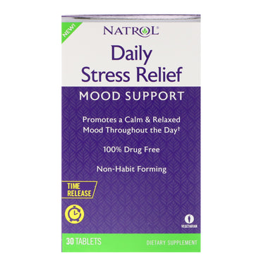 Natrol, alivio diario del estrés, liberación prolongada, 30 comprimidos