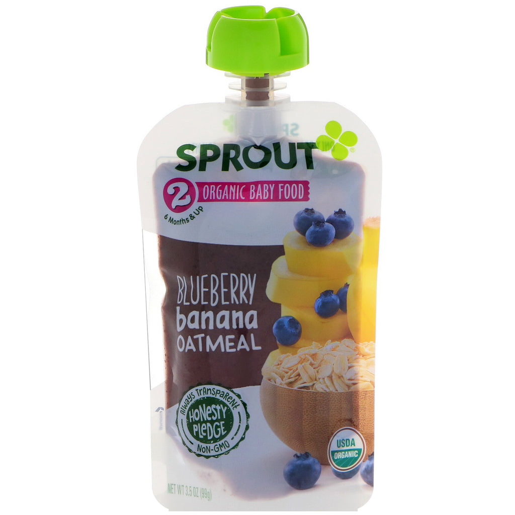 Sprout מזון לתינוקות שלב 2 אוכמניות בננה שיבולת שועל 3.5 אונקיות (99 גרם)