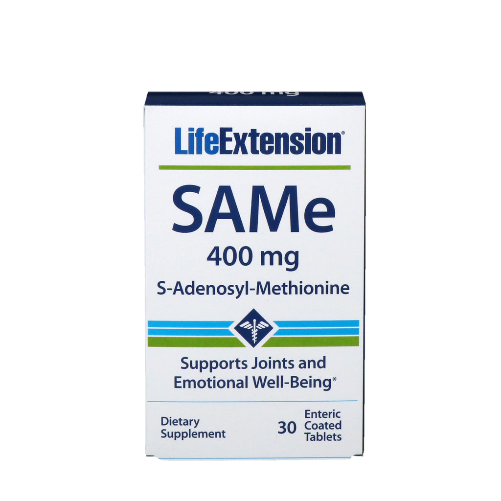 Life Extension, SAMe, S-adenosil-metionina, 400 mg, 30 tabletas con recubrimiento entérico