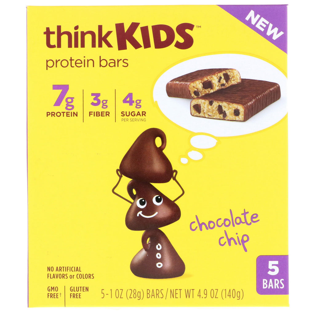 ThinkThin ThinkKids Protein Bars Chocolate Chip 5 Bars 1 oz (28 g) Each