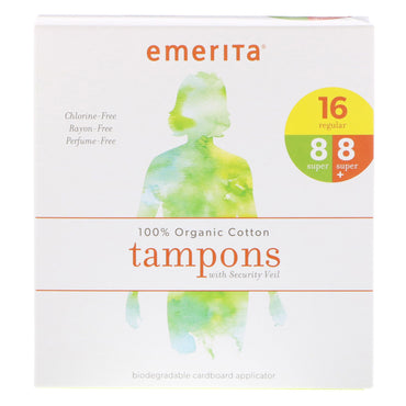 Emerita, 100%  Cotton Tampons with Security Veil, Multipack, 32 Tampons