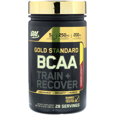Optimum Nutrition, Gold Standard، BCAA Train + Recover، عصير ليمون التوت البري، 9.9 أونصة (280 جم)