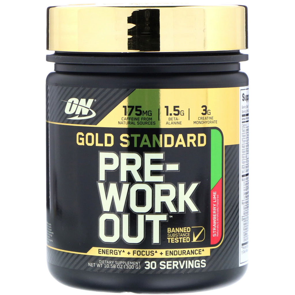 Optimum Nutrition, Gold Standard, Pre-antrenament, Strawberry Lime, 10,58 oz (300 g)
