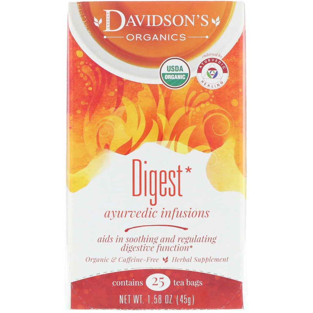 Davidson's Tea, , Infuzii ayurvedice, Digest, 25 pliculete de ceai, 1,58 oz (45 g)