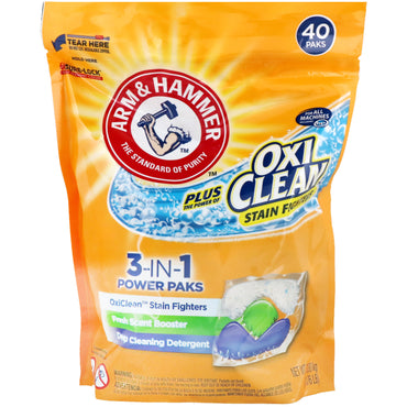 Arm & Hammer, Plus OxiClean 3-IN-1 Power Packs Laundry Detergent, Fresh Scent, 40 Paks