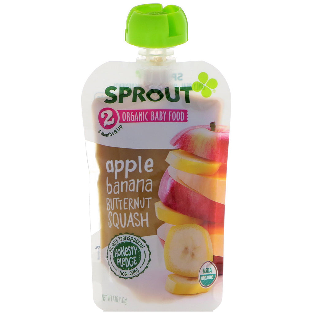 Sprout מזון לתינוקות שלב 2 תפוח בננה Butternut סקווש 4 אונקיות (113 גרם)