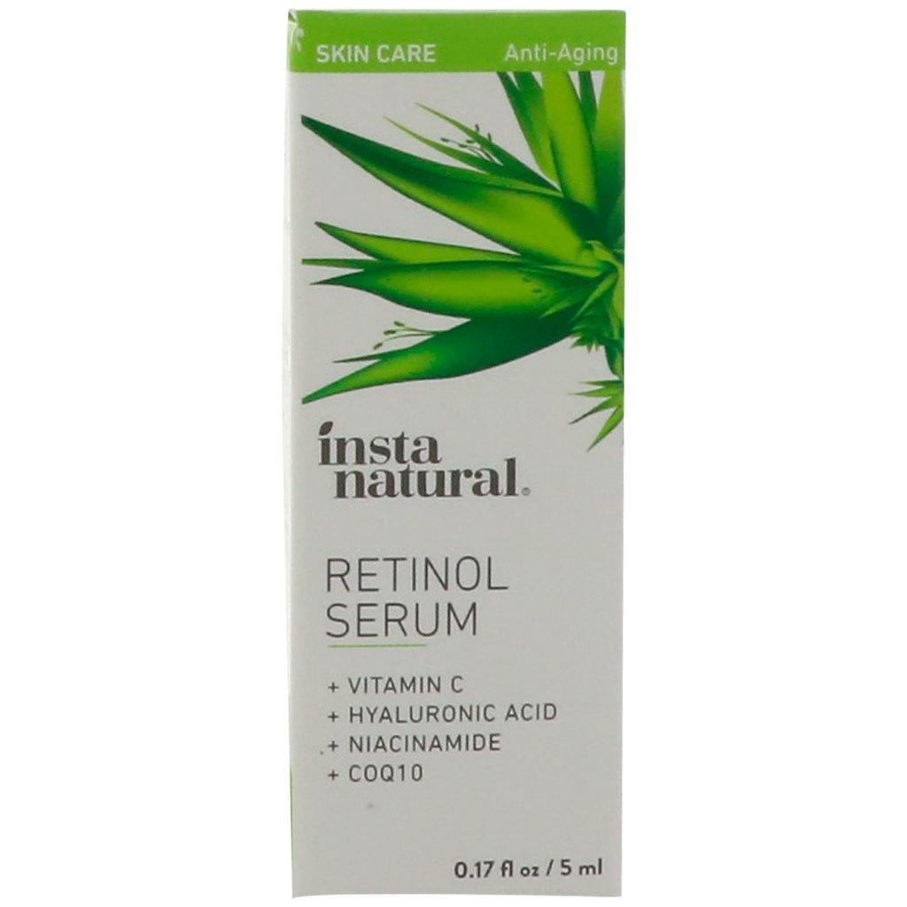 InstaNatural, Serum z retinolem i kwasem hialuronowym + witamina C, Przeciwstarzeniowe, 5 ml