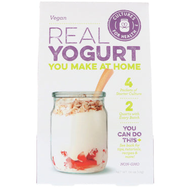 Cultures for Health, yogur real, vegano, 4 paquetes, 1,6 g (0,06 oz)