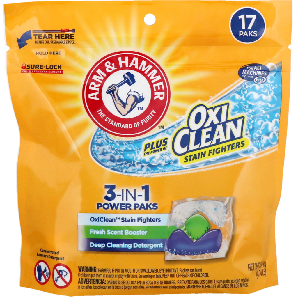 Arm & Hammer, Plus OxiClean 3-IN-1 Power Paks Laundry Detergent, Fresh Scent, 17 Paks