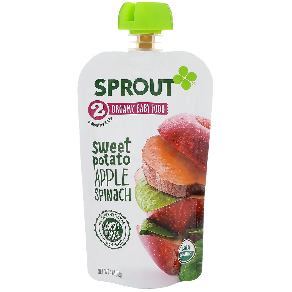 Sprout Baby Food Stage 2 Słodki ziemniak Jabłko Szpinak 4 uncje (113 g)