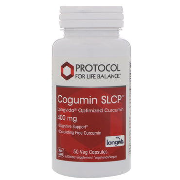 Protocol for Life Balance, Curcumin SLCP, curcumina optimizada Longvida, 400 mg, 50 cápsulas vegetales