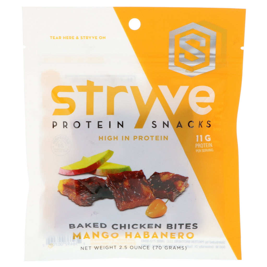 Stryve Foods, Gustări cu proteine ​​Mușcături de pui la cuptor, Mango Habanero, 2,5 oz (70 g)