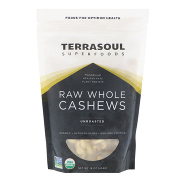 Terrasoul Superfoods, Raw Whole Cashews, Unroasted, 16 oz (454 g)