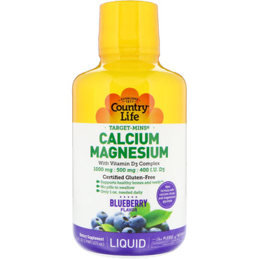 Country Life, Calcium-Magnésium Liquide, Saveur Myrtille, 16 fl oz (472 ml)