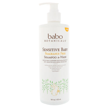 Babo Botanicals, gevoelige baby, shampoo en was, geurvrij, 16 fl oz (473 ml)