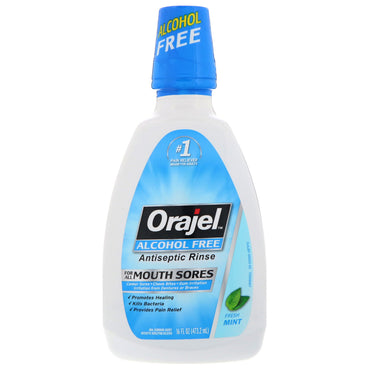 Orajel Antiseptic Rinse For All Mouth Sores Alcohol-Free Fresh Mint 16 fl oz (473.2 ml)