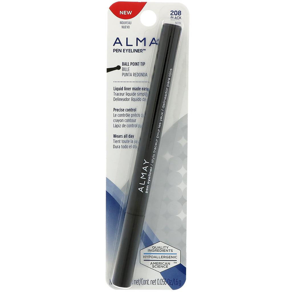 Almay, Pen Eyeliner, 208, svart, 0,056 oz (1,6 g)