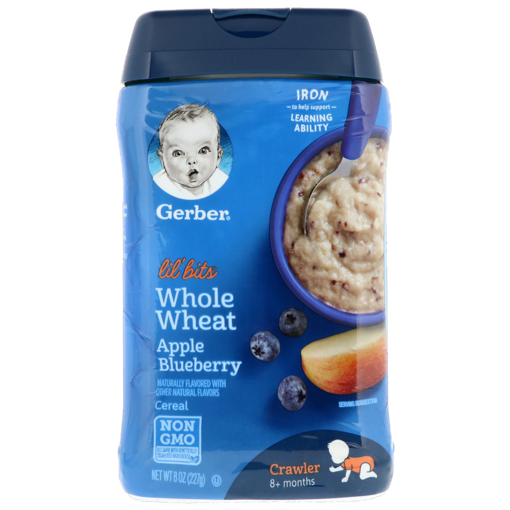 Gerber Lil' Bits Whole Wheat Cereal Crawler 8+ Months Apple Blueberry 8 oz (227 g)