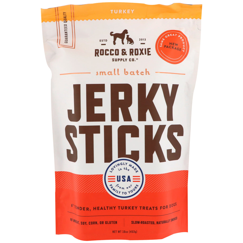 Rocco & Roxie, Jerky Sticks, per cani, tacchino, 16 once (453 g)