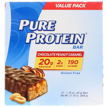Barra de Caramelo de Amendoim e Chocolate com Proteína Pura 12 Barras 50 g (1,76 onças) Cada