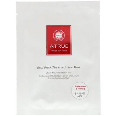 ATrue, תה שחור אמיתי מסכה אקטיבית, 1 מסכה, 0.88 אונקיות (25 גרם)
