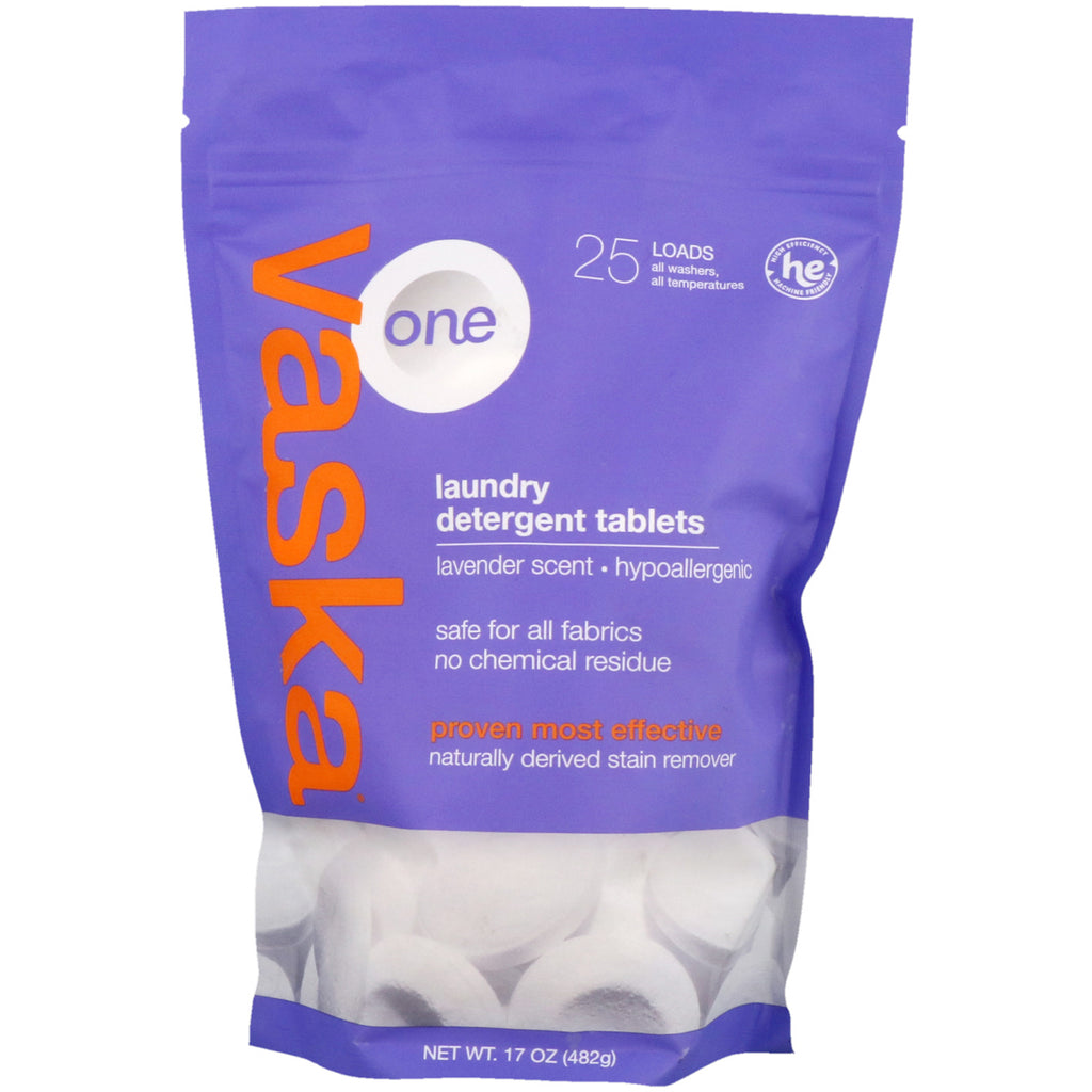 Vaska, One, Laundry Detergent Tablets, Lavender Scent, 25 Loads, 17 oz (482 g)