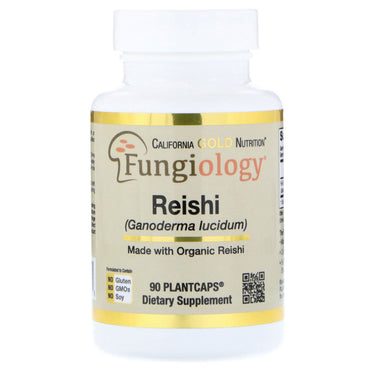 Nutrición de oro de California, reishi (ganoderma lucidum), espectro completo, certificado, soporte celular, 90 cápsulas
