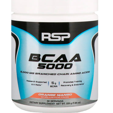 RSP Nutrition, BCAA 5000, כתום מנגו, 5,000 מ"ג, 7.94 אונקיות (225 גרם)