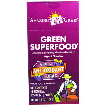 Amazing Grass, Green Superfood، مضاد للأكسدة، التوت الحلو، 15 عبوة فردية، 0.24 أونصة (7 جم) لكل عبوة