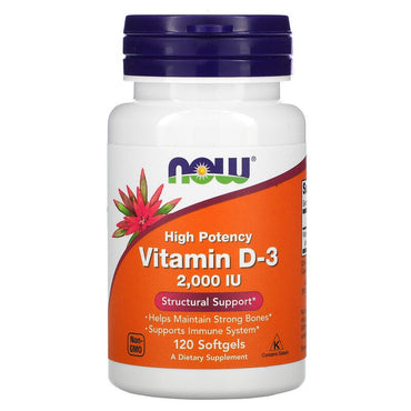 Now Foods, vitamina D-3 de alta potencia, 50 mcg (2000 UI), 120 cápsulas blandas