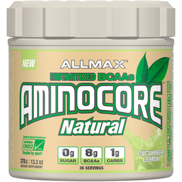 ALLMAX Nutrition, BCAA instantáneos naturales Aminocore, pepino y melón, 378 g (13,3 oz)