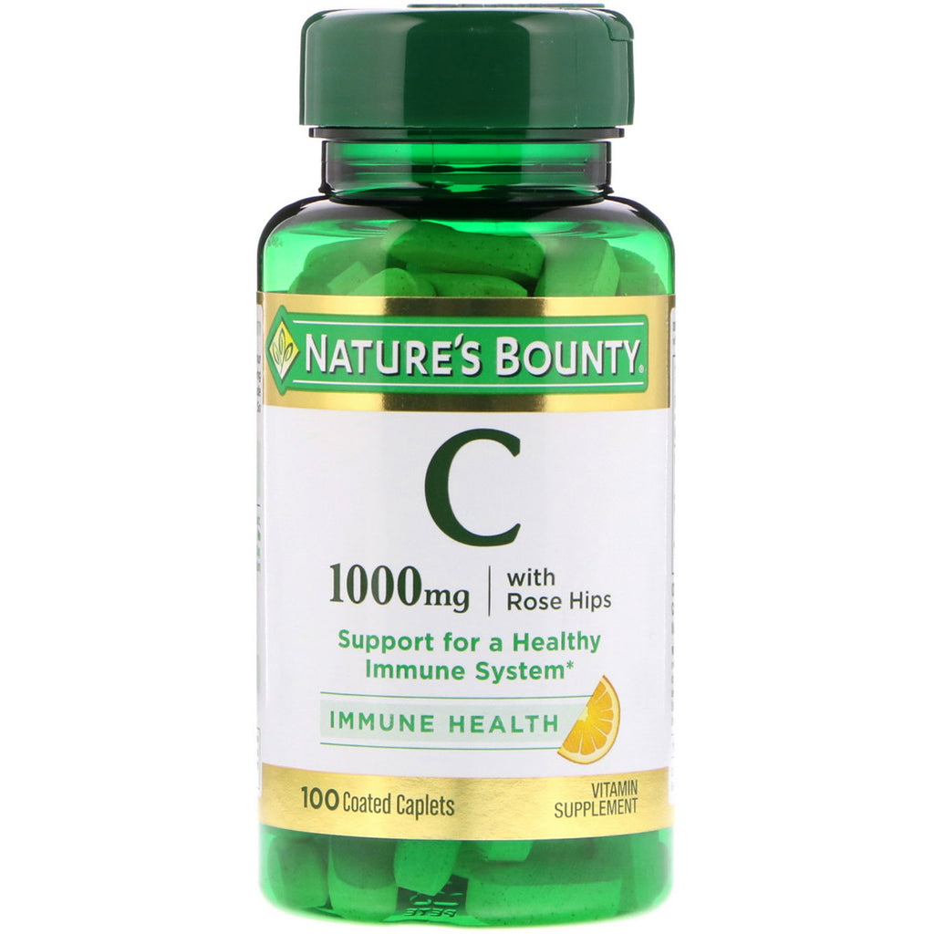 Nature's Bounty, ローズヒップ入りビタミン C、1000 mg、コーティングされたカプレット 100 個