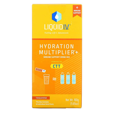 Liquid IV, moltiplicatore di idratazione + mix di bevande per il supporto immunitario, mandarino, 10 confezioni di stick individuali, 16 g (0,56 oz) ciascuno