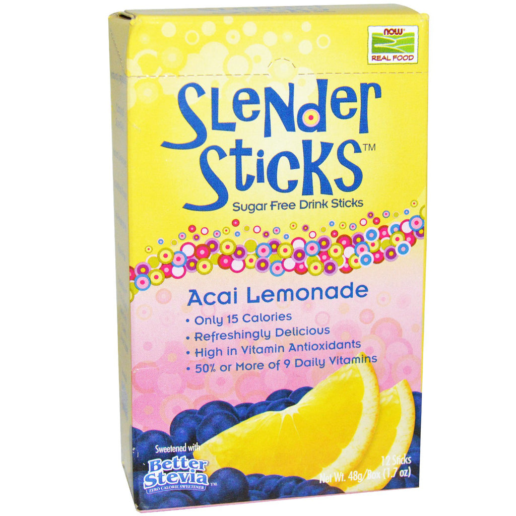 Now Foods, Real Food, Slender Sticks, Acai Lemonade, 12 Sticks, (4 g) Each