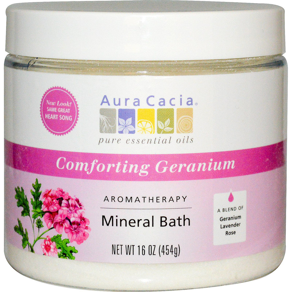 Aura Cacia, Bain minéral d'aromathérapie, Géranium réconfortant, 16 oz (454 g)