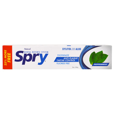 Xlear, Spry Toothpaste, Anti-Plaque Tartar Control, Flouride Free, Natural Peppermint, 5 oz (141 g)
