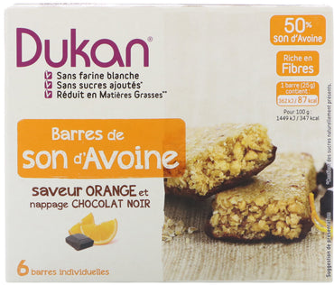 Dukan Diet, barras de chocolate con naranja y salvado de avena, 6 barras (25 g) cada una
