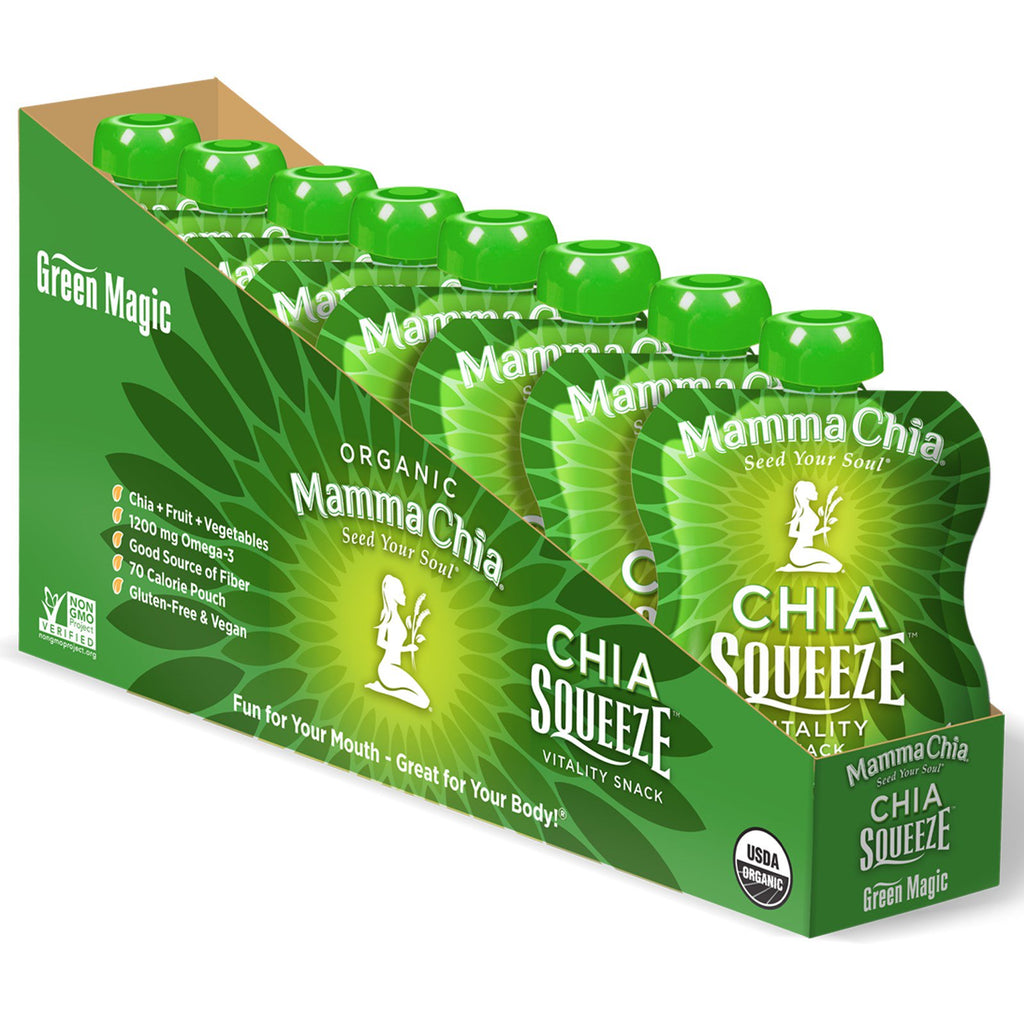 Mamma Chia, Chia Squeeze Vitality Snack, Green Magic, 8 zakjes, elk 3,5 oz (99 g)