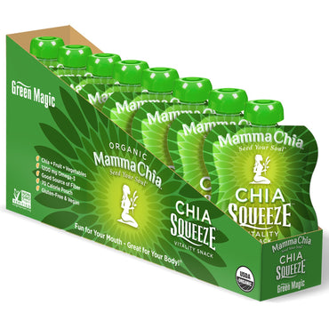 Mamma Chia, Chia Squeeze Vitality Snack, Green Magic, 8 Beutel, je 3,5 oz (99 g).
