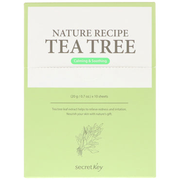 Secret Key, مجموعة أقنعة الوصفات الطبيعية، شجرة الشاي، 10 أقنعة، 0.7 أونصة (20 جم) لكل واحدة