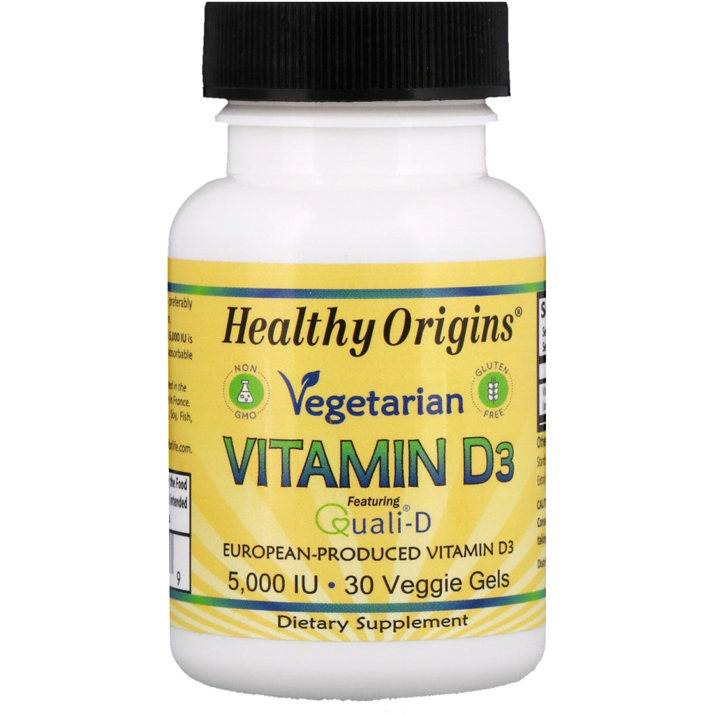 Healthy Origins, Vitamine D3 végétarienne, 5 000 UI, 30 gels végétariens